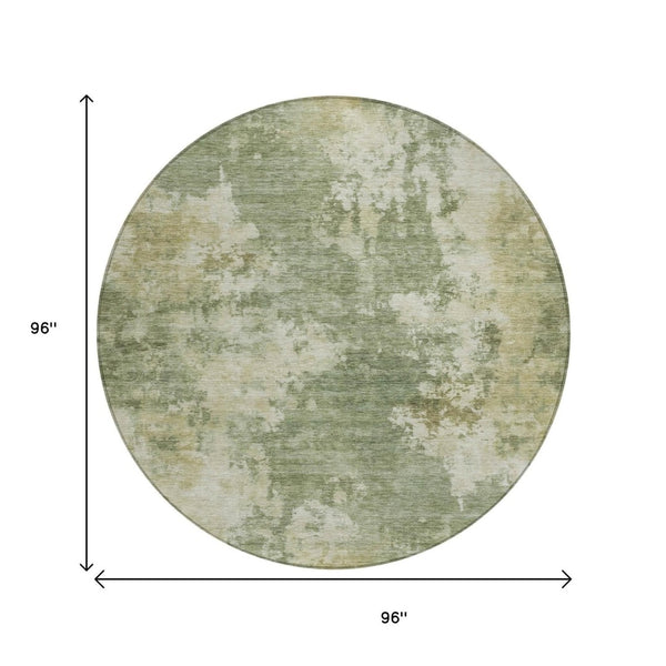 HomeRoots 5' Sage and Beige Abstract Area Rug - Stylish, Durable, Washable for Indoor and Outdoor Spaces 8' Round 630701