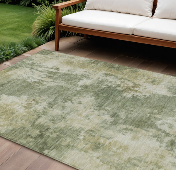 HomeRoots 5' Sage and Beige Abstract Area Rug - Stylish, Durable, Washable for Indoor and Outdoor Spaces 10' X 14' 630704