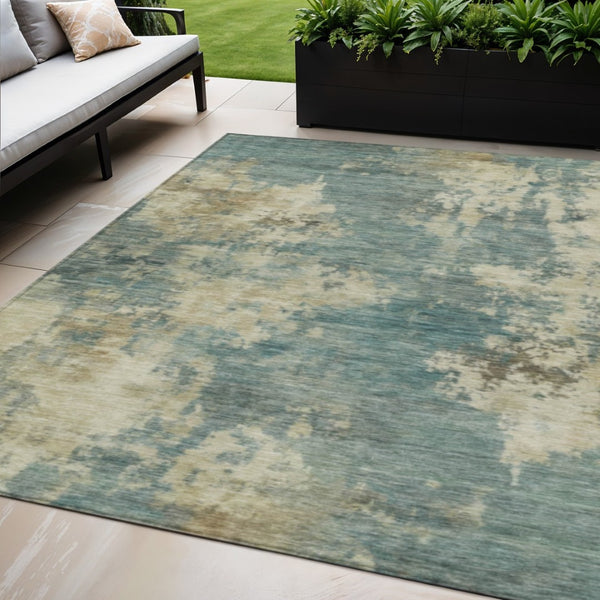 HomeRoots 5' Teal Blue and Beige Abstract Area Rug – Durable, Washable Design for Indoor and Outdoor Use 5' X 8' 630706