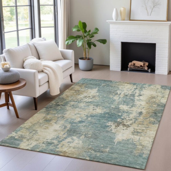 HomeRoots 5' Teal Blue and Beige Abstract Area Rug – Durable, Washable Design for Indoor and Outdoor Use 5' X 8' 630706