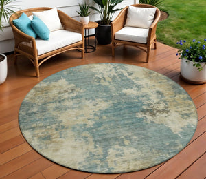 HomeRoots 5' Teal Blue and Beige Abstract Area Rug – Durable, Washable Design for Indoor and Outdoor Use 8' Round 630707