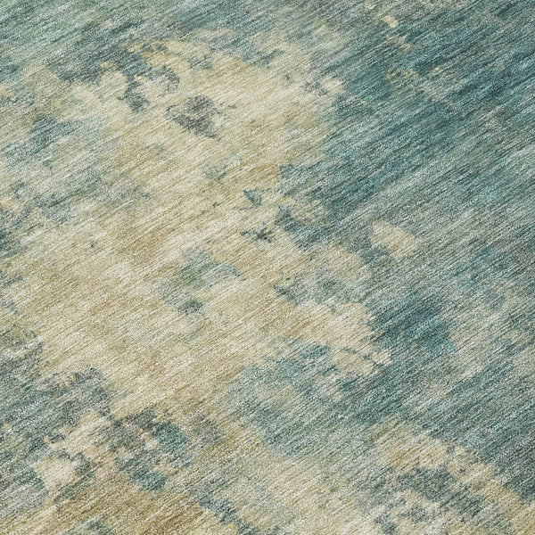 HomeRoots 5' Teal Blue and Beige Abstract Area Rug – Durable, Washable Design for Indoor and Outdoor Use 8' Round 630707