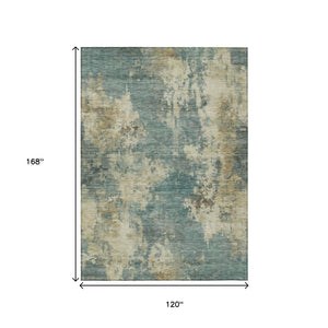 HomeRoots 5' Teal Blue and Beige Abstract Area Rug – Durable, Washable Design for Indoor and Outdoor Use 10' X 14' 630710