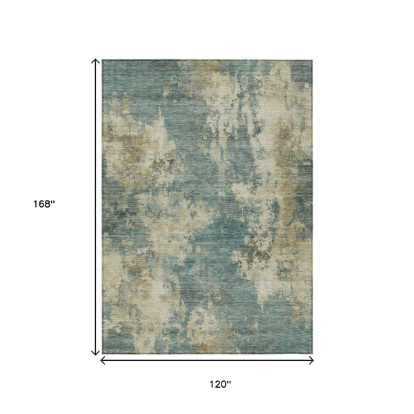 HomeRoots 5' Teal Blue and Beige Abstract Area Rug – Durable, Washable Design for Indoor and Outdoor Use 10' X 14' 630710