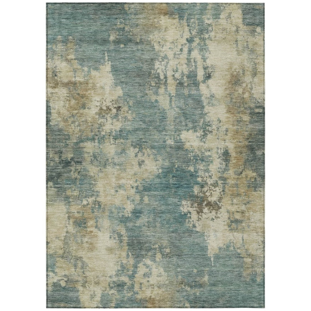 HomeRoots 5' Teal Blue and Beige Abstract Area Rug – Durable, Washable Design for Indoor and Outdoor Use 10' X 14' 630710