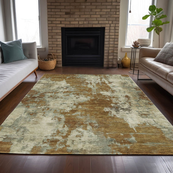 HomeRoots 5' Terra Cotta and Beige Abstract Indoor Outdoor Area Rug - Stylish, Washable, and Durable Décor Solution 5' X 8' 630712