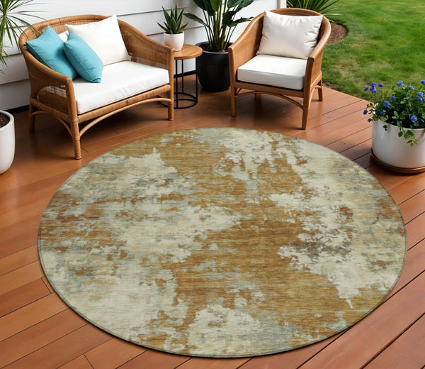 HomeRoots 5' Terra Cotta and Beige Abstract Indoor Outdoor Area Rug - Stylish, Washable, and Durable Décor Solution 8' Round 630713