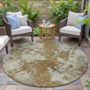 HomeRoots 5' Terra Cotta and Beige Abstract Indoor Outdoor Area Rug - Stylish, Washable, and Durable Décor Solution 8' Round 630713