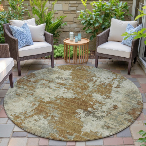 HomeRoots 5' Terra Cotta and Beige Abstract Indoor Outdoor Area Rug - Stylish, Washable, and Durable Décor Solution 8' Round 630713