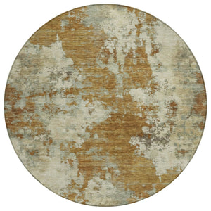 HomeRoots 5' Terra Cotta and Beige Abstract Indoor Outdoor Area Rug - Stylish, Washable, and Durable Décor Solution 8' Round 630713