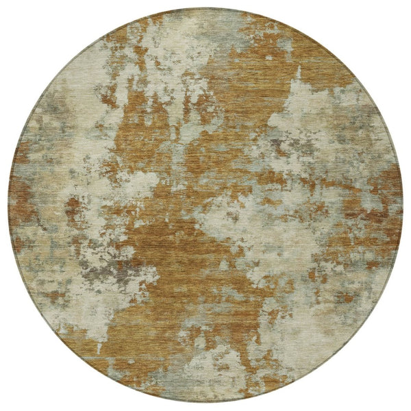 HomeRoots 5' Terra Cotta and Beige Abstract Indoor Outdoor Area Rug - Stylish, Washable, and Durable Décor Solution 8' Round 630713