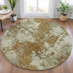 HomeRoots 5' Terra Cotta and Beige Abstract Indoor Outdoor Area Rug - Stylish, Washable, and Durable Décor Solution 8' Round 630713