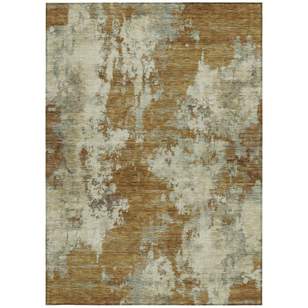 HomeRoots 5' Terra Cotta and Beige Abstract Indoor Outdoor Area Rug - Stylish, Washable, and Durable Décor Solution 8' X 10' 630714