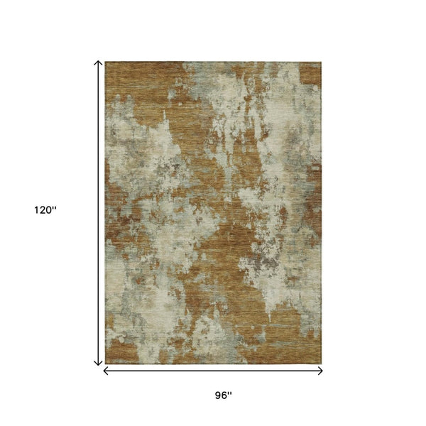 HomeRoots 5' Terra Cotta and Beige Abstract Indoor Outdoor Area Rug - Stylish, Washable, and Durable Décor Solution 8' X 10' 630714