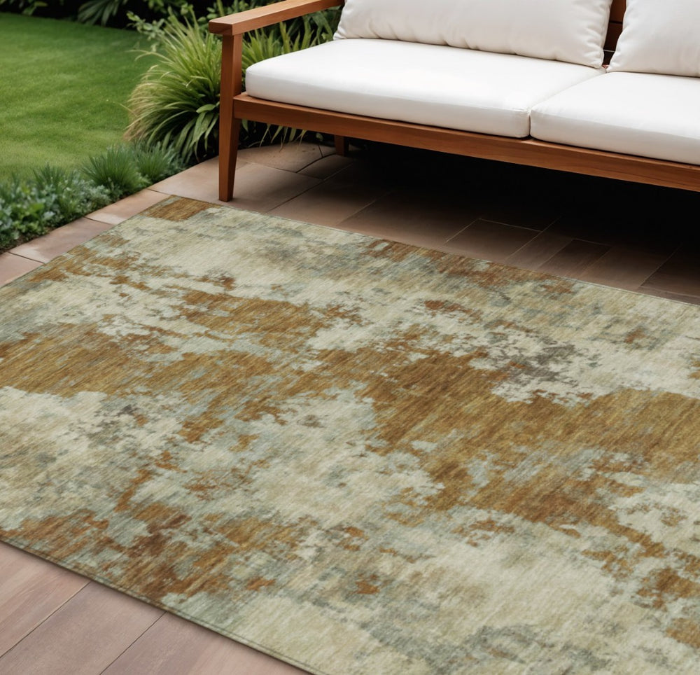 HomeRoots 5' Terra Cotta and Beige Abstract Indoor Outdoor Area Rug - Stylish, Washable, and Durable Décor Solution 8' X 10' 630714