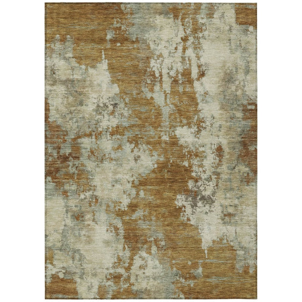 HomeRoots 5' Terra Cotta and Beige Abstract Indoor Outdoor Area Rug - Stylish, Washable, and Durable Décor Solution 9' X 12' 630715