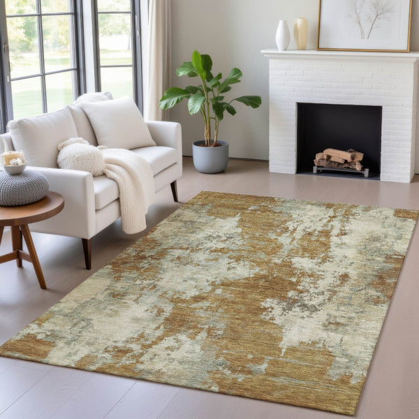 HomeRoots 5' Terra Cotta and Beige Abstract Indoor Outdoor Area Rug - Stylish, Washable, and Durable Décor Solution 9' X 12' 630715