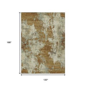 HomeRoots 5' Terra Cotta and Beige Abstract Indoor Outdoor Area Rug - Stylish, Washable, and Durable Décor Solution 10' X 14' 630716