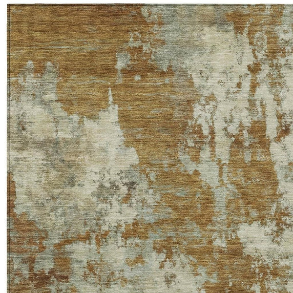 HomeRoots 5' Terra Cotta and Beige Abstract Indoor Outdoor Area Rug - Stylish, Washable, and Durable Décor Solution 10' X 14' 630716
