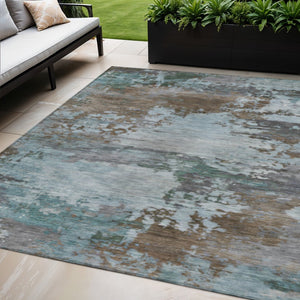HomeRoots 5' Brown and Blue Abstract Area Rug – Stylish, Durable, Washable Indoor/Outdoor Rug for All Spaces 5' X 8' 630718