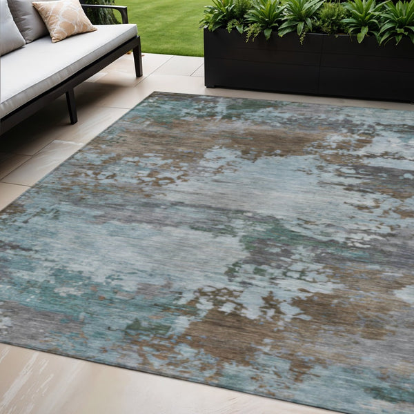 HomeRoots 5' Brown and Blue Abstract Area Rug – Stylish, Durable, Washable Indoor/Outdoor Rug for All Spaces 5' X 8' 630718