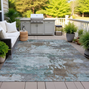 HomeRoots 5' Brown and Blue Abstract Area Rug – Stylish, Durable, Washable Indoor/Outdoor Rug for All Spaces 5' X 8' 630718