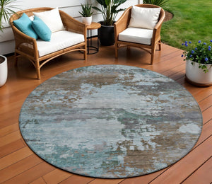 HomeRoots 5' Brown and Blue Abstract Area Rug – Stylish, Durable, Washable Indoor/Outdoor Rug for All Spaces 8' Round 630719