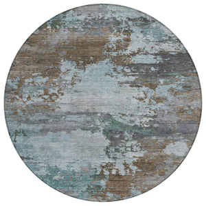 HomeRoots 5' Brown and Blue Abstract Area Rug – Stylish, Durable, Washable Indoor/Outdoor Rug for All Spaces 8' Round 630719