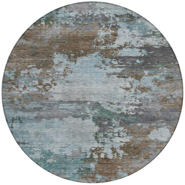 HomeRoots 5' Brown and Blue Abstract Area Rug – Stylish, Durable, Washable Indoor/Outdoor Rug for All Spaces 8' Round 630719