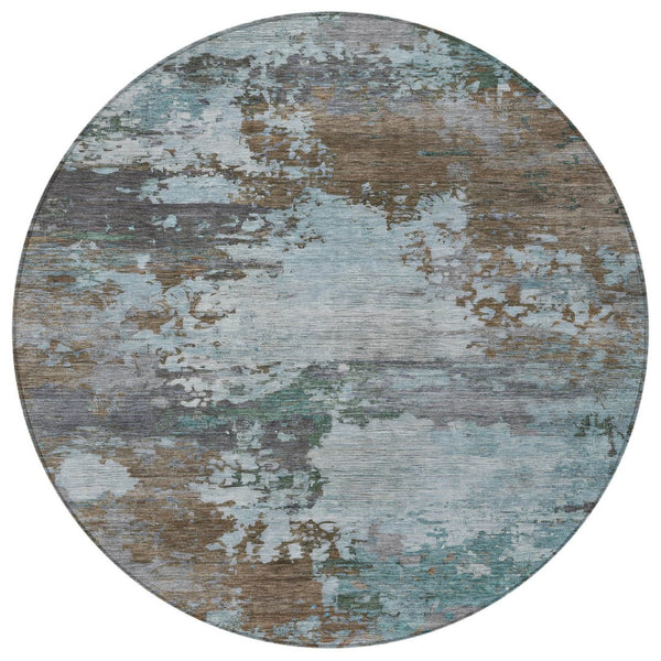 HomeRoots 5' Brown and Blue Abstract Area Rug – Stylish, Durable, Washable Indoor/Outdoor Rug for All Spaces 8' Round 630719