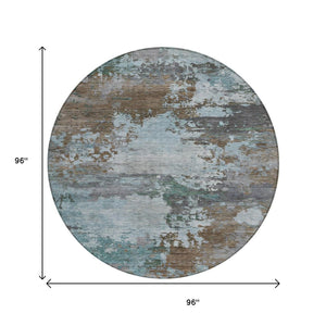 HomeRoots 5' Brown and Blue Abstract Area Rug – Stylish, Durable, Washable Indoor/Outdoor Rug for All Spaces 8' Round 630719