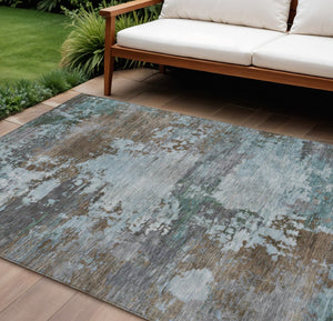 HomeRoots 5' Brown and Blue Abstract Area Rug – Stylish, Durable, Washable Indoor/Outdoor Rug for All Spaces 8' X 10' 630720