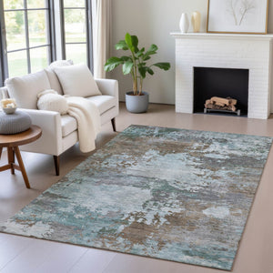 HomeRoots 5' Brown and Blue Abstract Area Rug – Stylish, Durable, Washable Indoor/Outdoor Rug for All Spaces 8' X 10' 630720