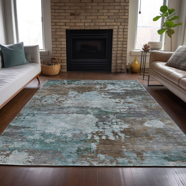 HomeRoots 5' Brown and Blue Abstract Area Rug – Stylish, Durable, Washable Indoor/Outdoor Rug for All Spaces 8' X 10' 630720