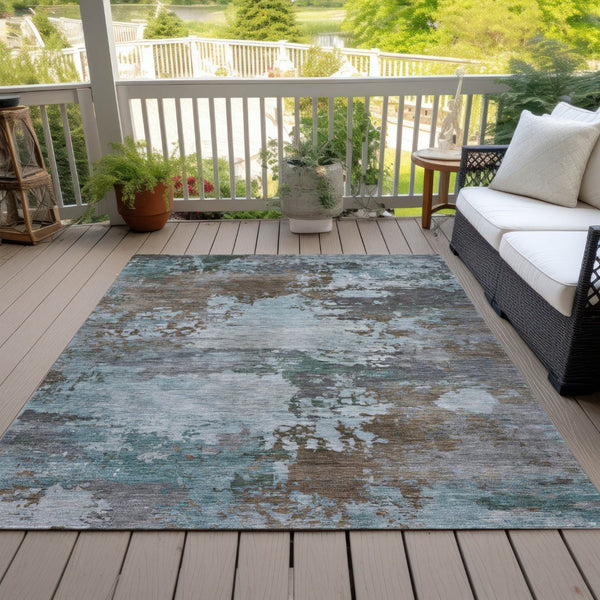 HomeRoots 5' Brown and Blue Abstract Area Rug – Stylish, Durable, Washable Indoor/Outdoor Rug for All Spaces 8' X 10' 630720