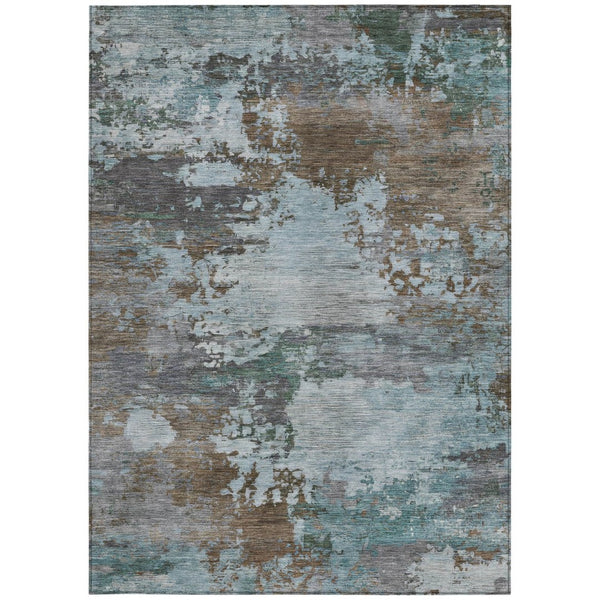 HomeRoots 5' Brown and Blue Abstract Area Rug – Stylish, Durable, Washable Indoor/Outdoor Rug for All Spaces 9' X 12' 630721