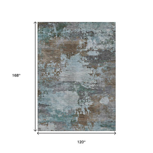 HomeRoots 5' Brown and Blue Abstract Area Rug – Stylish, Durable, Washable Indoor/Outdoor Rug for All Spaces 10' X 14' 630722