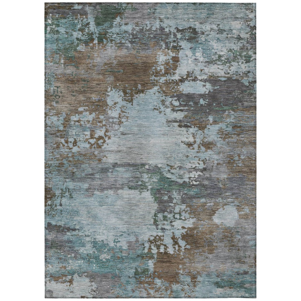 HomeRoots 5' Brown and Blue Abstract Area Rug – Stylish, Durable, Washable Indoor/Outdoor Rug for All Spaces 10' X 14' 630722