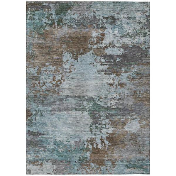 HomeRoots 5' Brown and Blue Abstract Area Rug – Stylish, Durable, Washable Indoor/Outdoor Rug for All Spaces 10' X 14' 630722