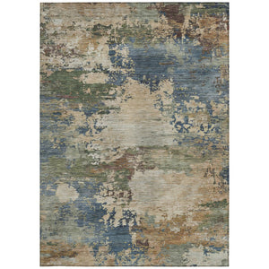 HomeRoots 5' Washable Indoor/Outdoor Area Rug with Modern Abstract Blue, Green, and Beige Design for Any Space 5' X 8' 630724