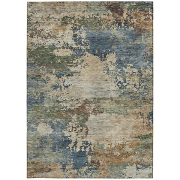 HomeRoots 5' Washable Indoor/Outdoor Area Rug with Modern Abstract Blue, Green, and Beige Design for Any Space 5' X 8' 630724