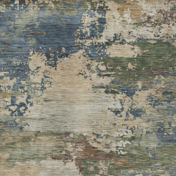 HomeRoots 5' Washable Indoor/Outdoor Area Rug with Modern Abstract Blue, Green, and Beige Design for Any Space 5' X 8' 630724
