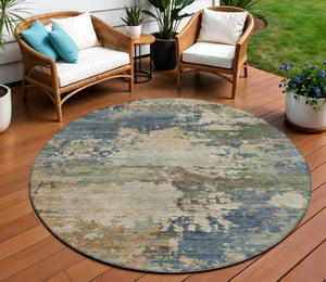 HomeRoots 5' Washable Indoor/Outdoor Area Rug with Modern Abstract Blue, Green, and Beige Design for Any Space 8' Round 630725