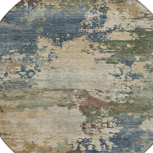 HomeRoots 5' Washable Indoor/Outdoor Area Rug with Modern Abstract Blue, Green, and Beige Design for Any Space 8' Round 630725