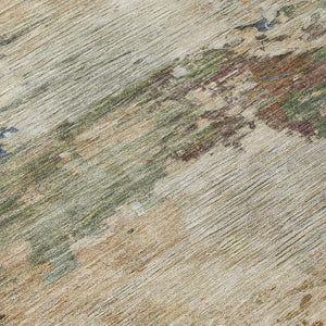 HomeRoots 5' Washable Indoor/Outdoor Area Rug with Modern Abstract Blue, Green, and Beige Design for Any Space 8' Round 630725