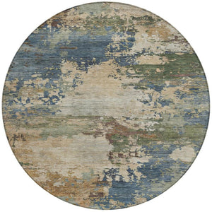 HomeRoots 5' Washable Indoor/Outdoor Area Rug with Modern Abstract Blue, Green, and Beige Design for Any Space 8' Round 630725