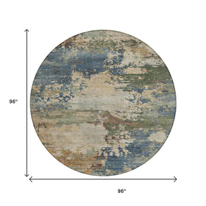 HomeRoots 5' Washable Indoor/Outdoor Area Rug with Modern Abstract Blue, Green, and Beige Design for Any Space 8' Round 630725