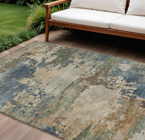 HomeRoots 5' Washable Indoor/Outdoor Area Rug with Modern Abstract Blue, Green, and Beige Design for Any Space 8' X 10' 630726