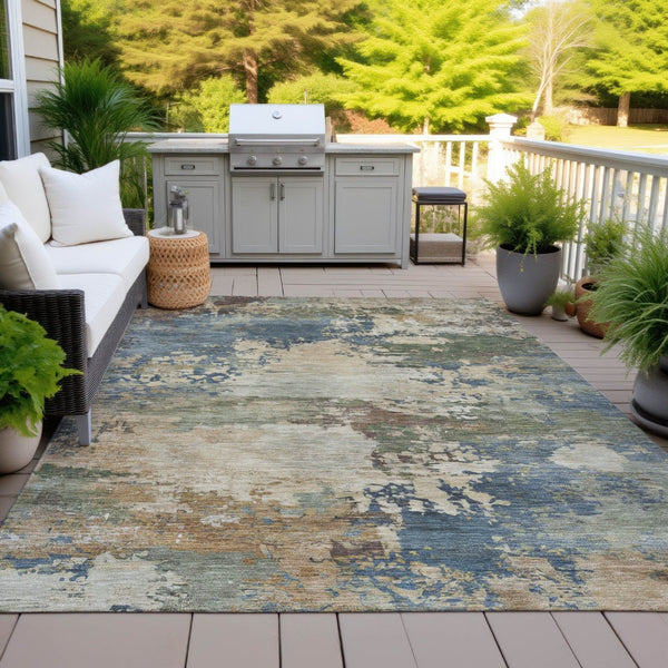 HomeRoots 5' Washable Indoor/Outdoor Area Rug with Modern Abstract Blue, Green, and Beige Design for Any Space 8' X 10' 630726