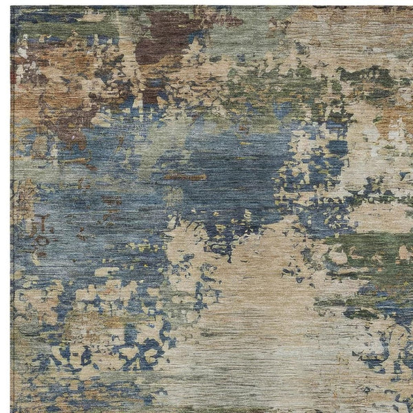 HomeRoots 5' Washable Indoor/Outdoor Area Rug with Modern Abstract Blue, Green, and Beige Design for Any Space 9' X 12' 630727